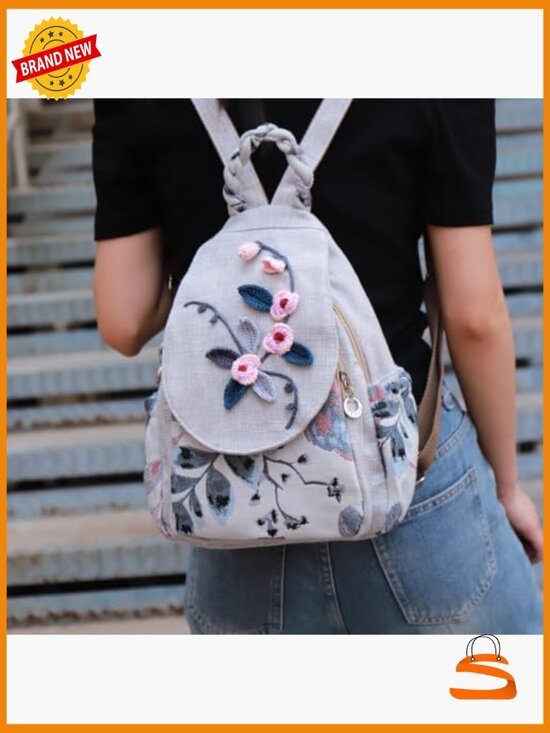Small canvas mini backpack with floral pattern main image 4